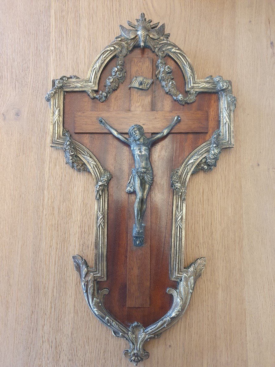Crucifix , Bronze Et Acajou , Napoléon III. 