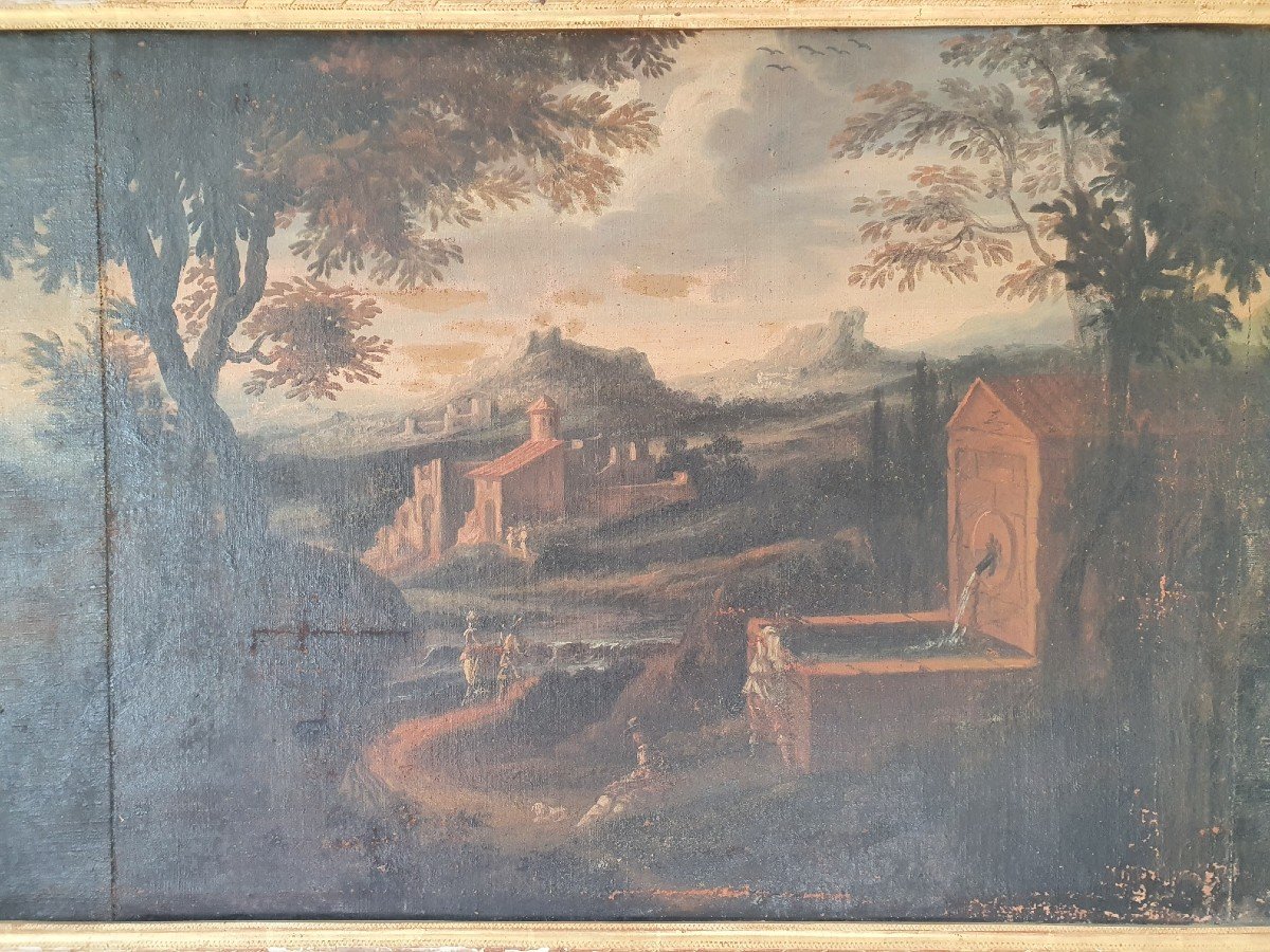 Paysage Animé , Huile Sur Toile , XVIIème Siècle . -photo-3