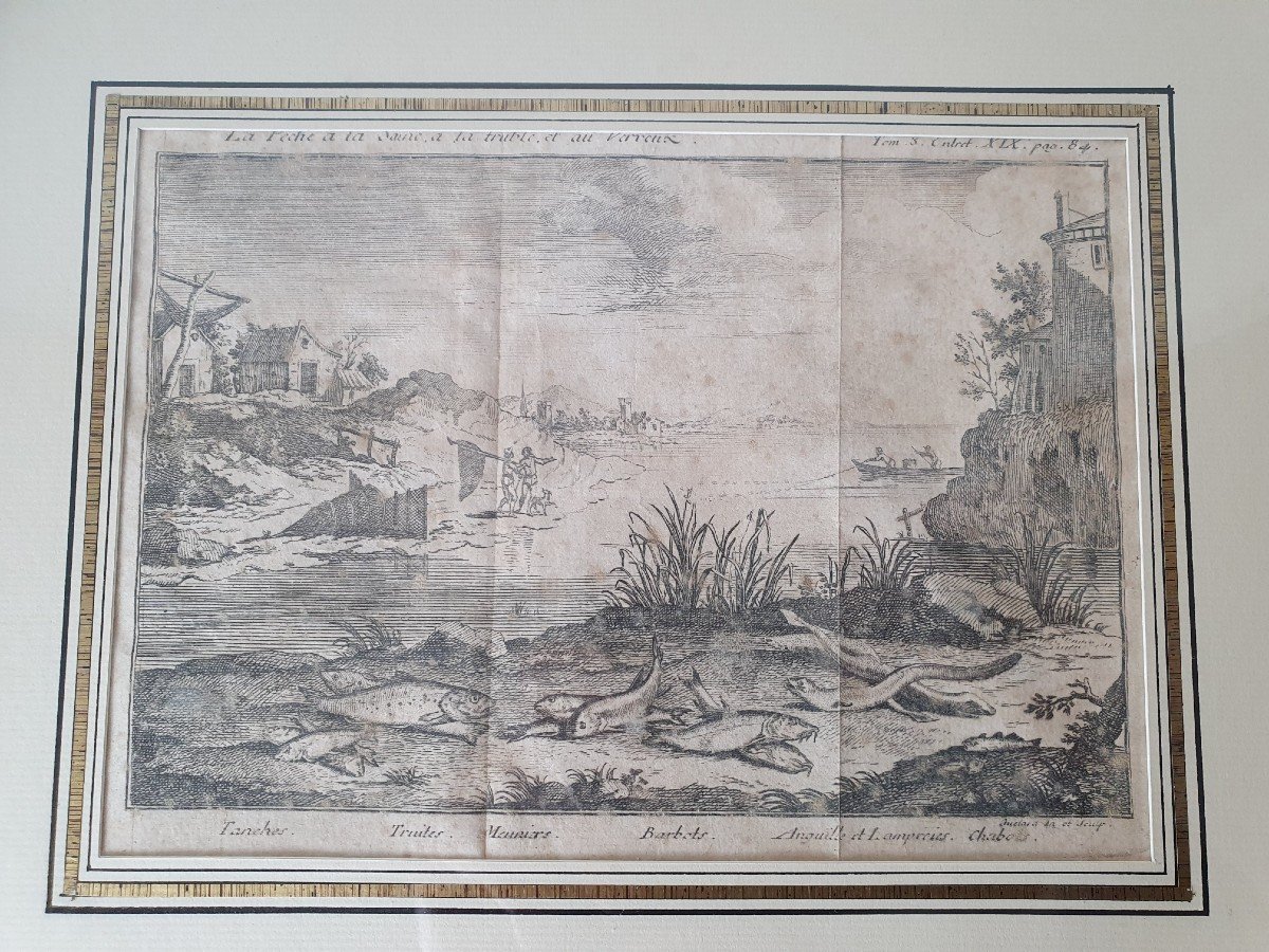 Fishing, Engraving, XVIII°.-photo-3