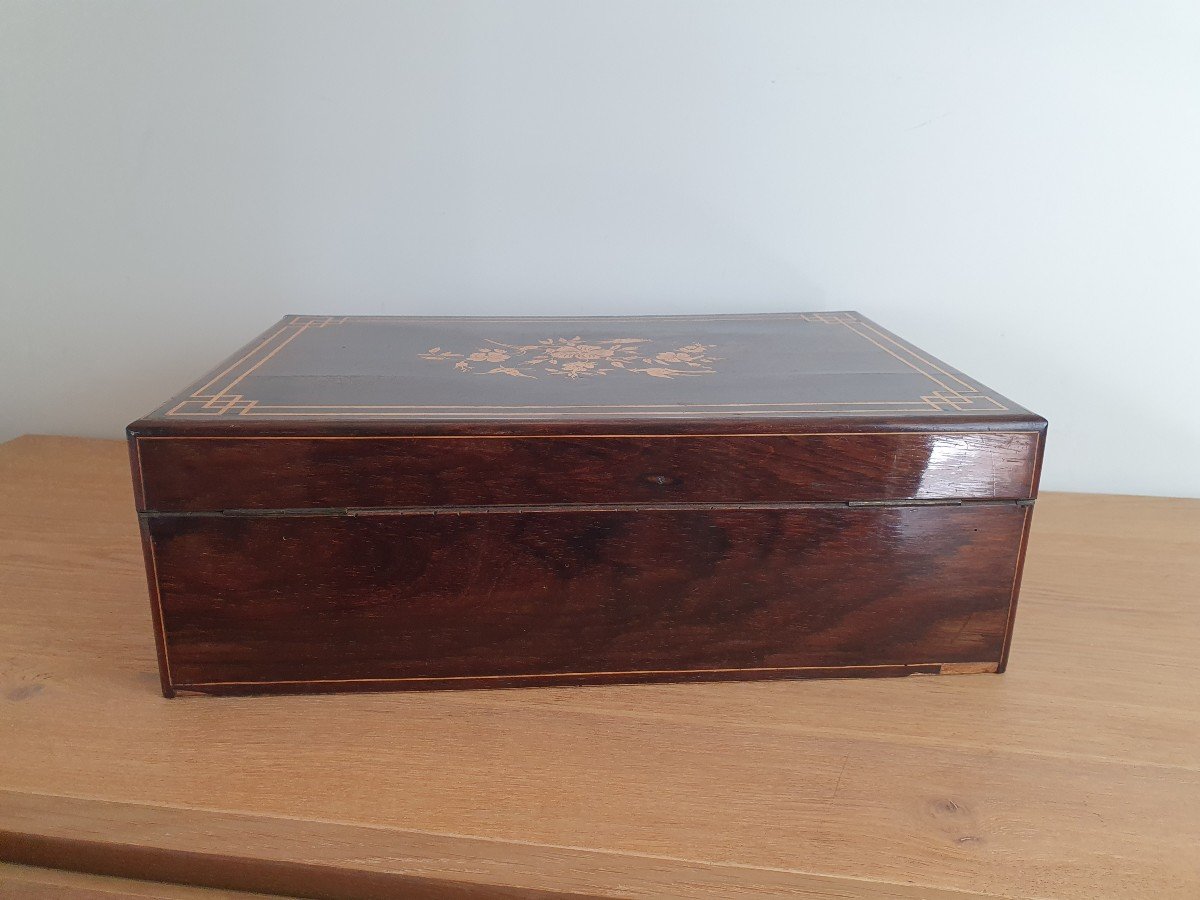 Shawl Box, Rosewood And Light Wood, Charles X, XIX°.-photo-1