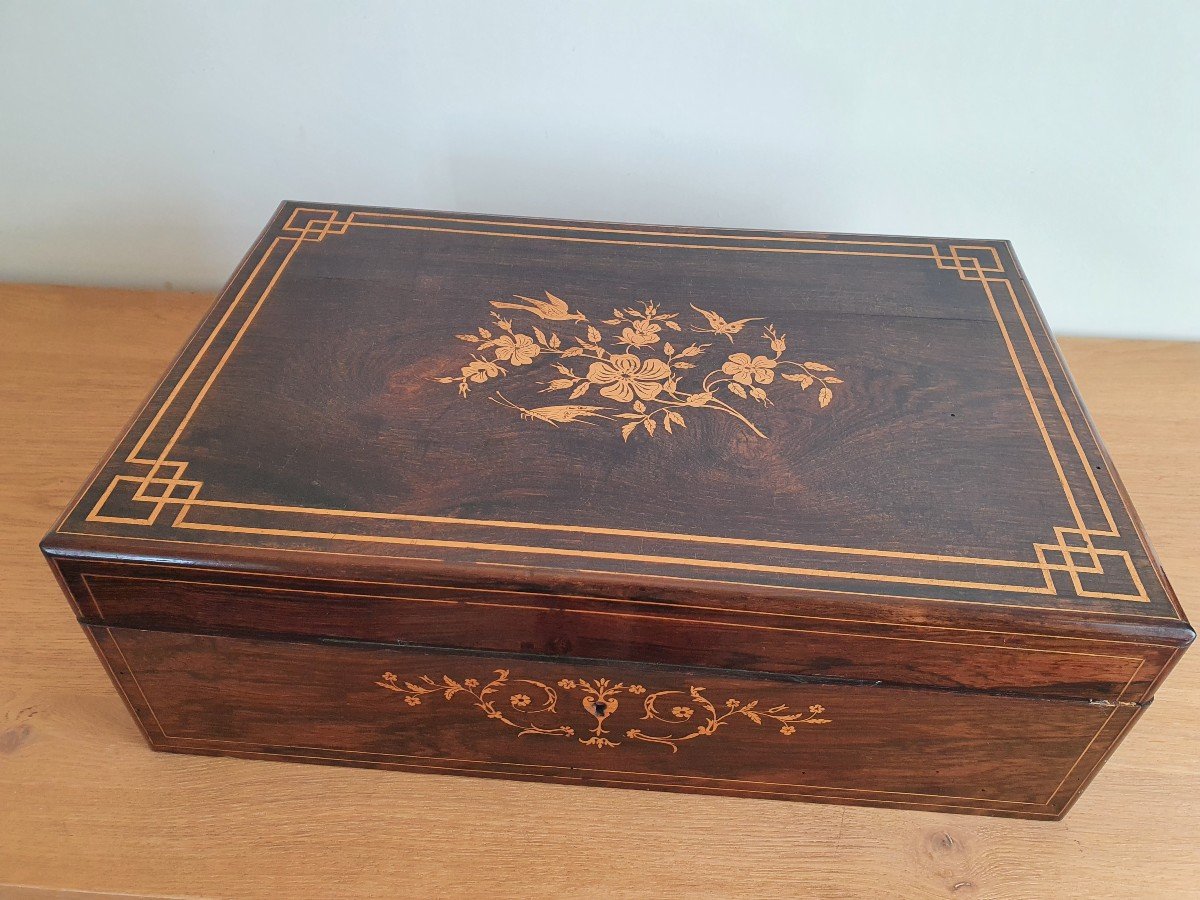 Shawl Box, Rosewood And Light Wood, Charles X, XIX°.-photo-4