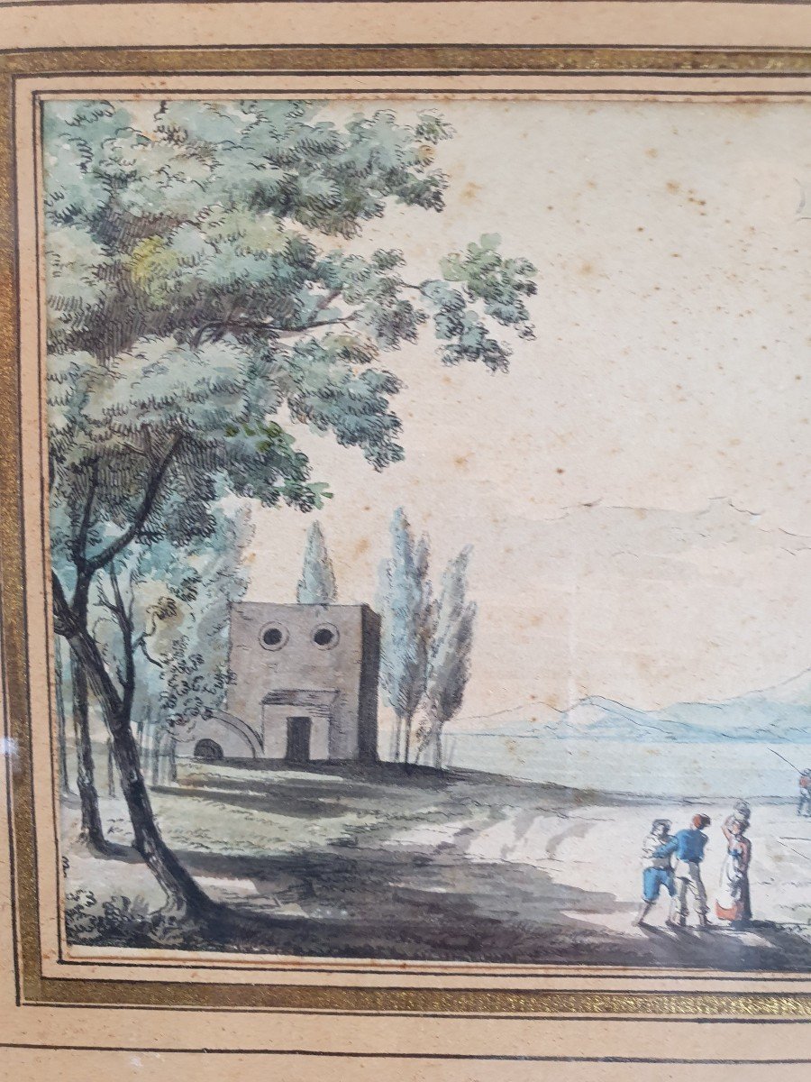 Vue d'Italie ,  Aquatinte , XIX°. -photo-5