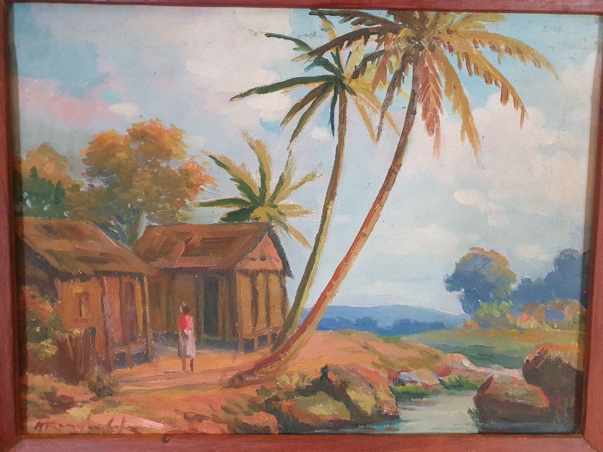 Malagasy School, Landscape, Oil On Canvas, Signed, XX °.-photo-2