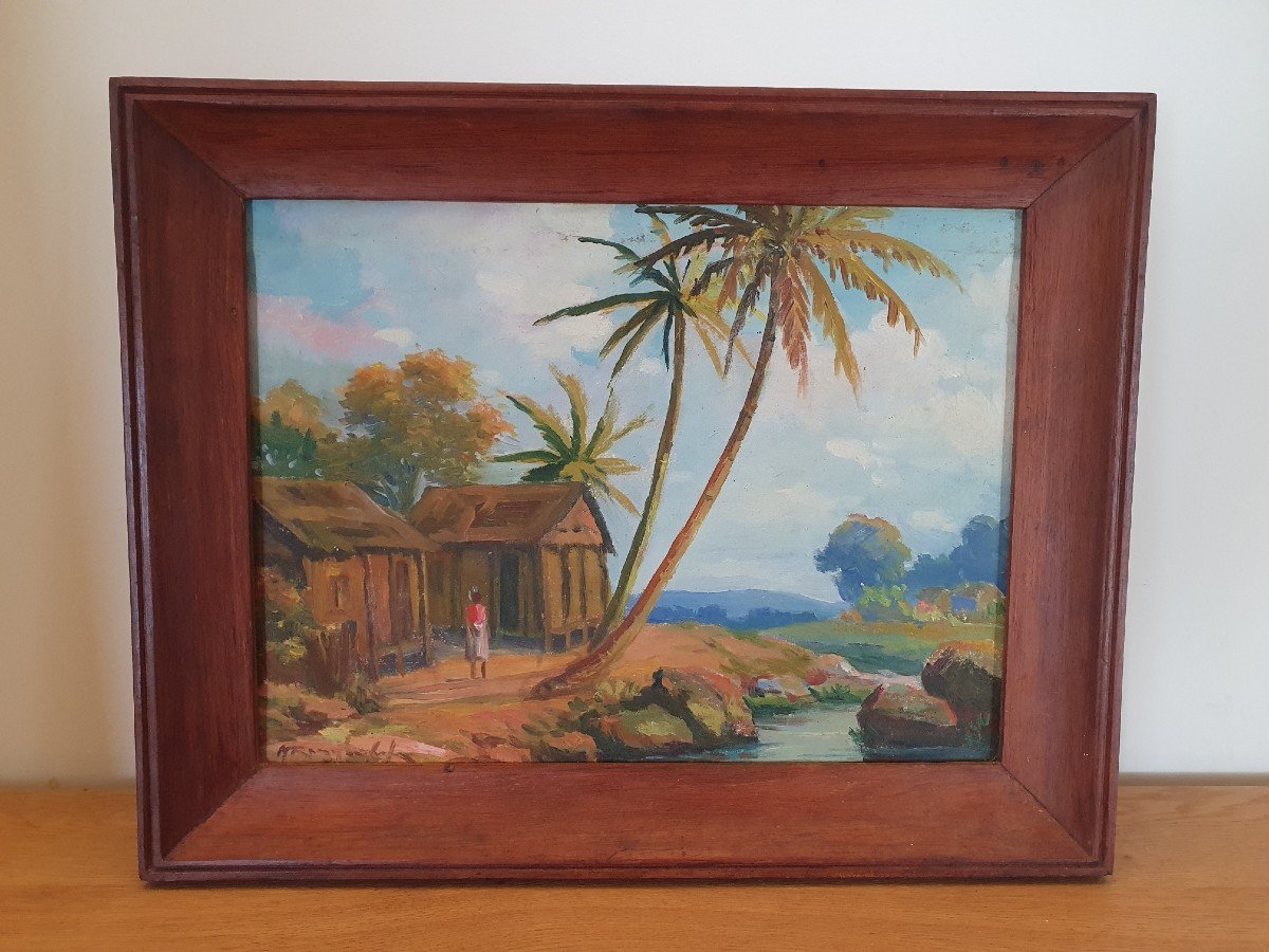 Malagasy School, Landscape, Oil On Canvas, Signed, XX °.-photo-4