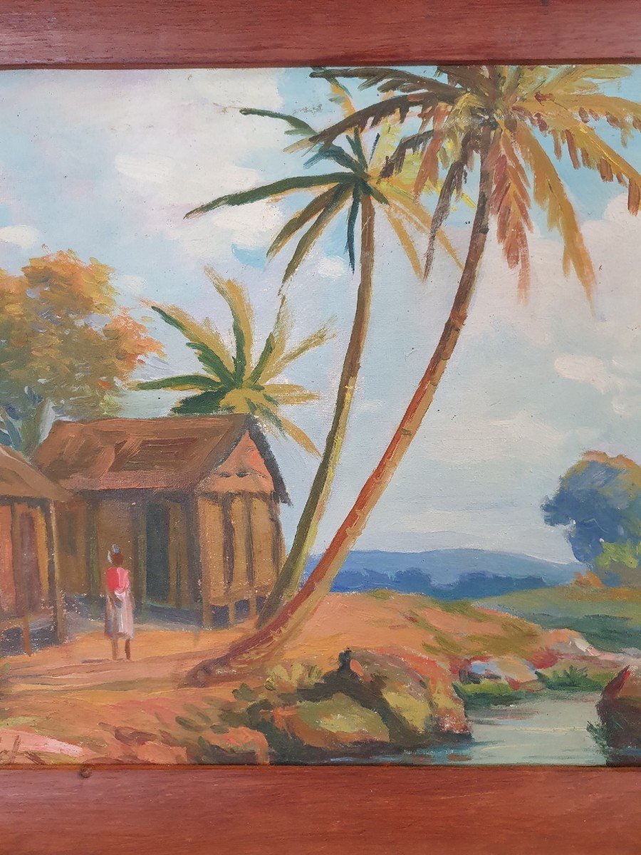 Malagasy School, Landscape, Oil On Canvas, Signed, XX °.-photo-2