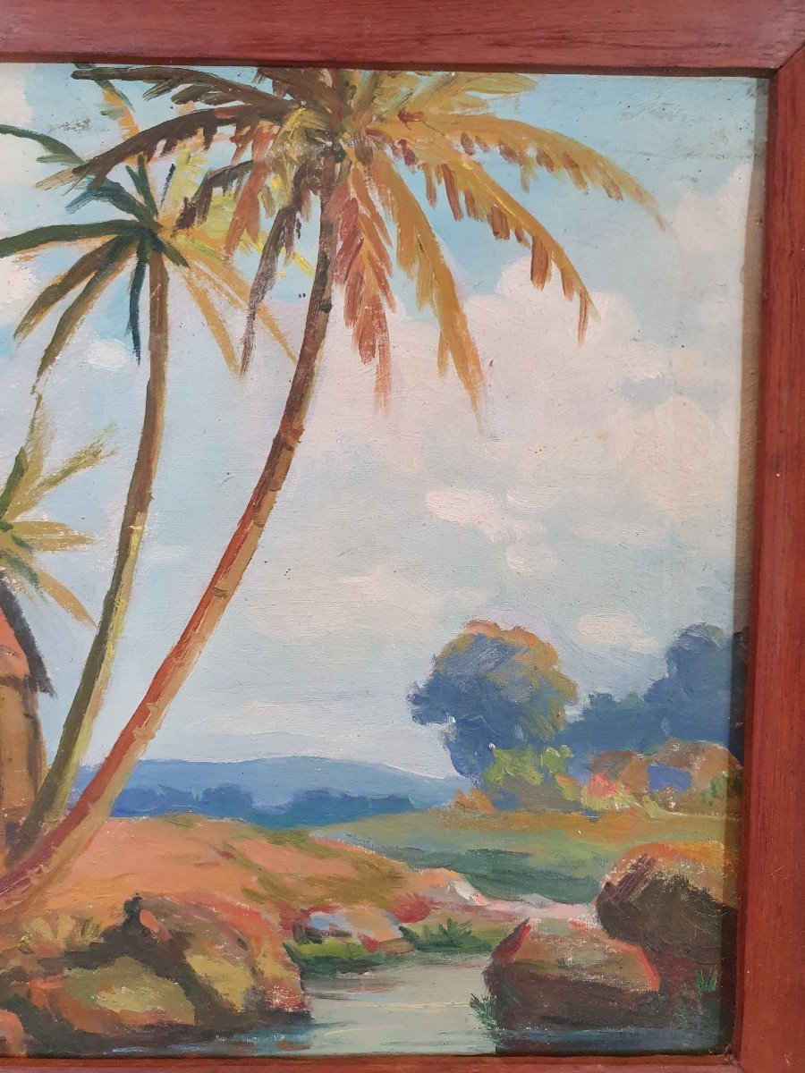 Malagasy School, Landscape, Oil On Canvas, Signed, XX °.-photo-3