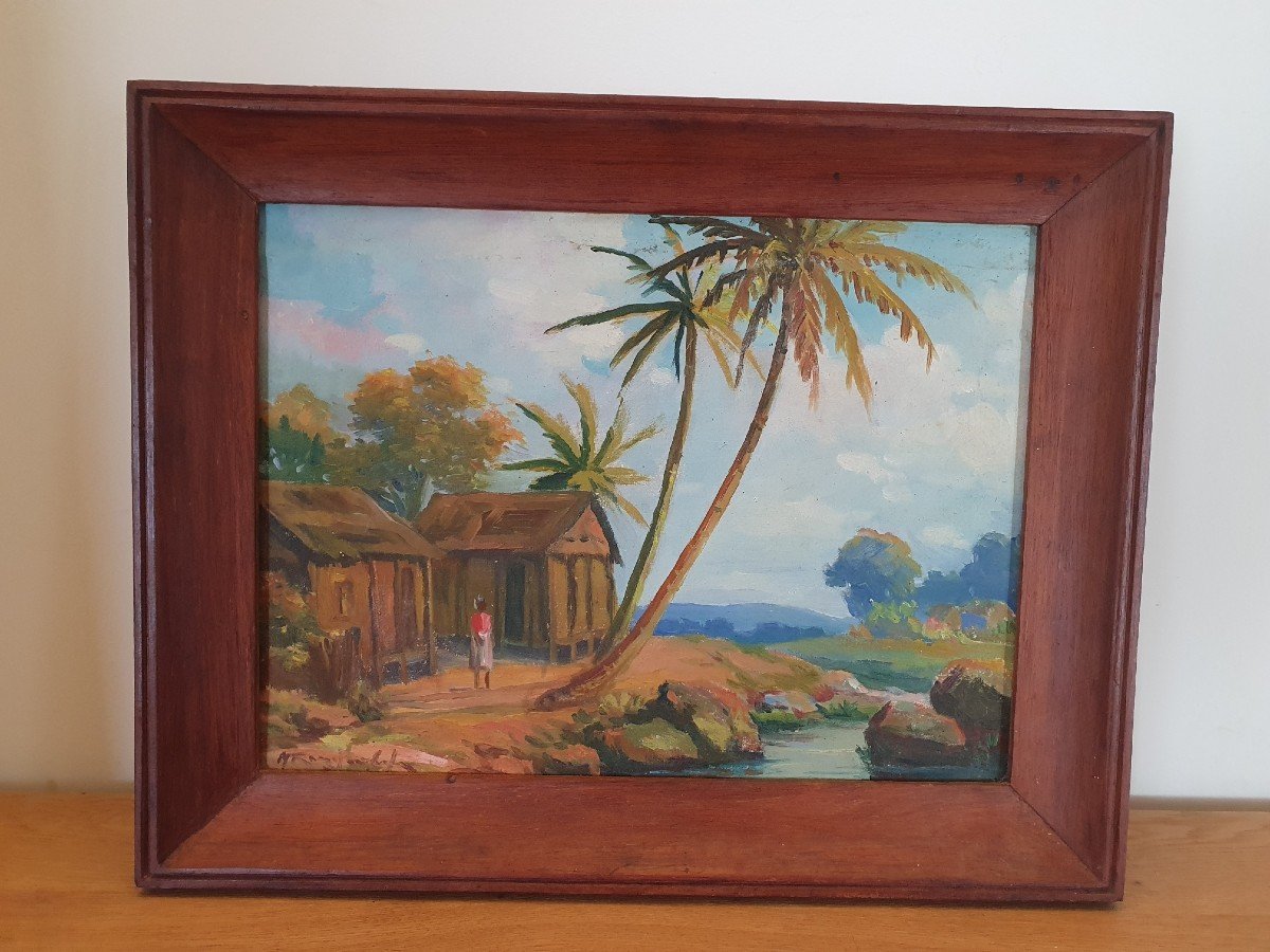 Malagasy School, Landscape, Oil On Canvas, Signed, XX °.