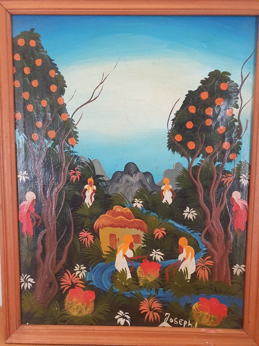 Haitian School, Animated Landscape, Oil On Canvas, Joseph, XX °.-photo-3