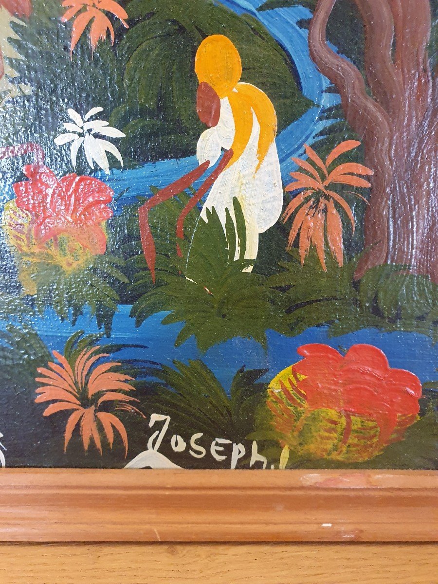 Haitian School, Animated Landscape, Oil On Canvas, Joseph, XX °.-photo-4