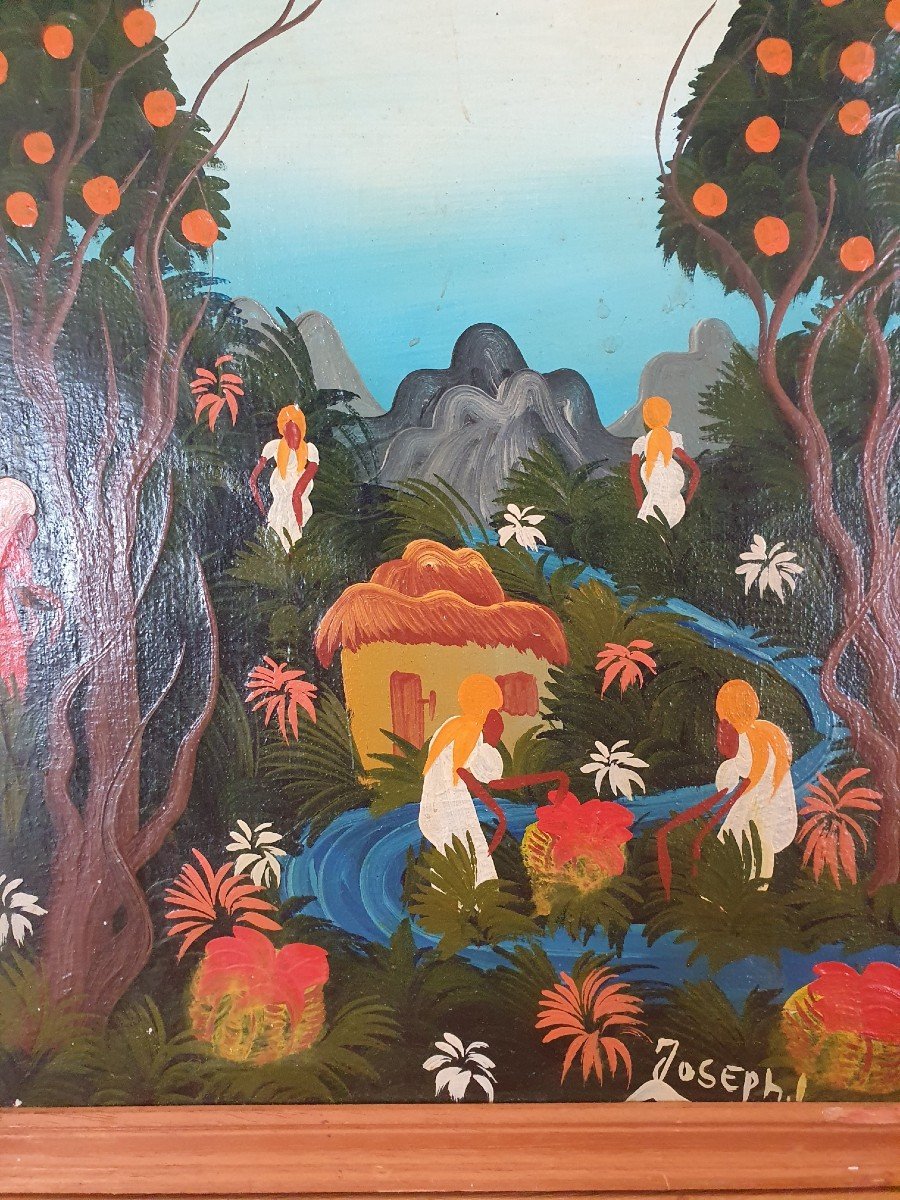 Haitian School, Animated Landscape, Oil On Canvas, Joseph, XX °.-photo-3
