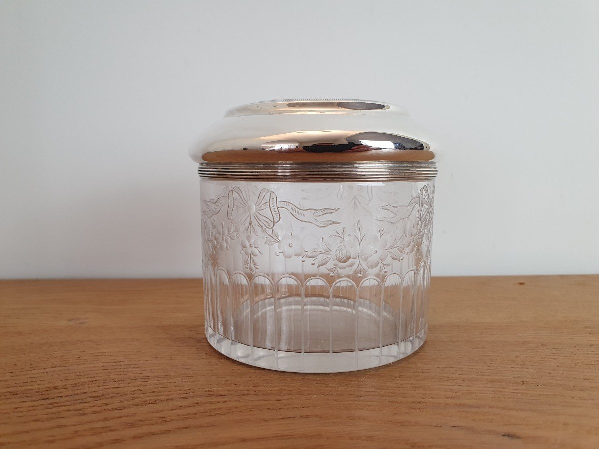 Leverrier ,orfèvre , Pot Couvert , Argent Et Cristal Taillé , XIX°. -photo-3