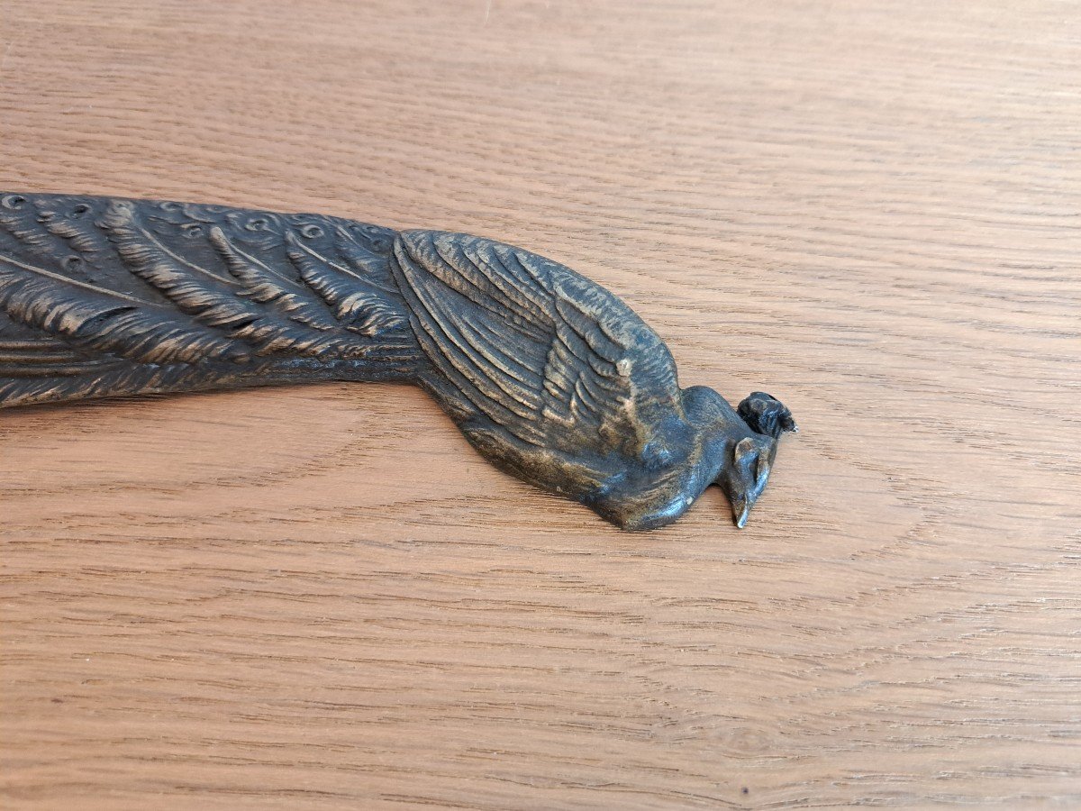 Art Nouveau, Paper Cutter Forming Peacock, Bronze, Late 19th / Early 20th Century.-photo-3