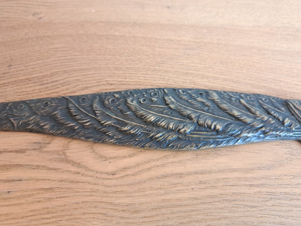 Art Nouveau, Paper Cutter Forming Peacock, Bronze, Late 19th / Early 20th Century.-photo-4