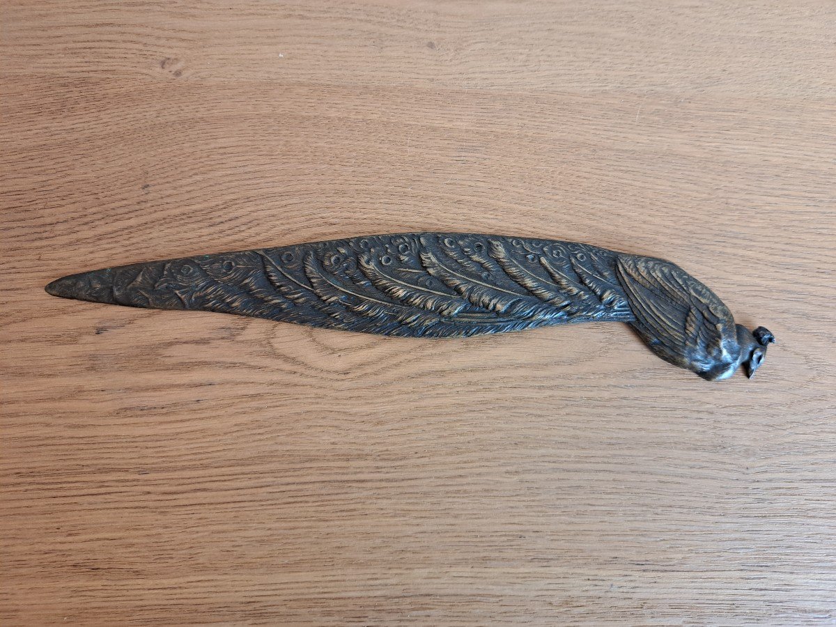 Art Nouveau, Paper Cutter Forming Peacock, Bronze, Late 19th / Early 20th Century.