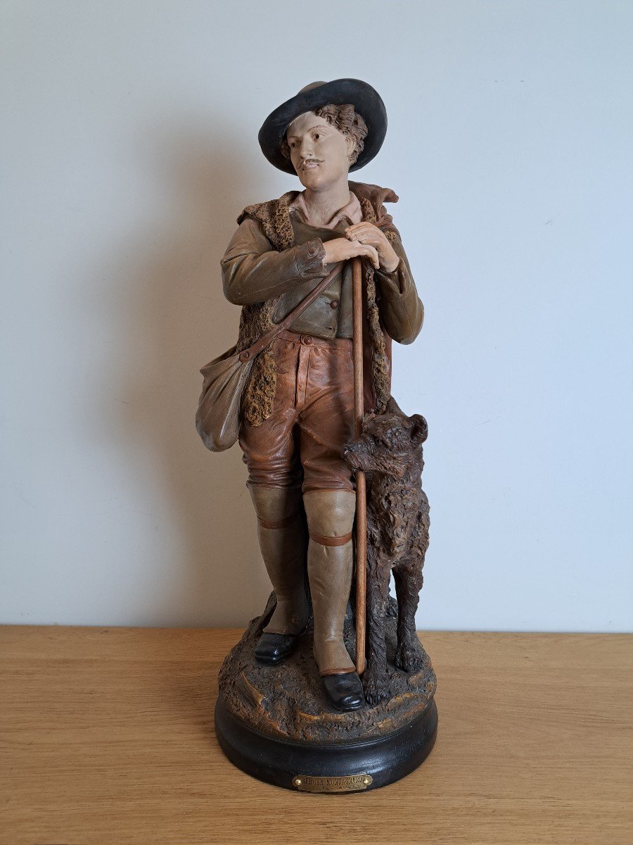 Joseph Le Guluche, The Mountain Shepherd, Terracotta, Isle Adam, Late 19th Century.