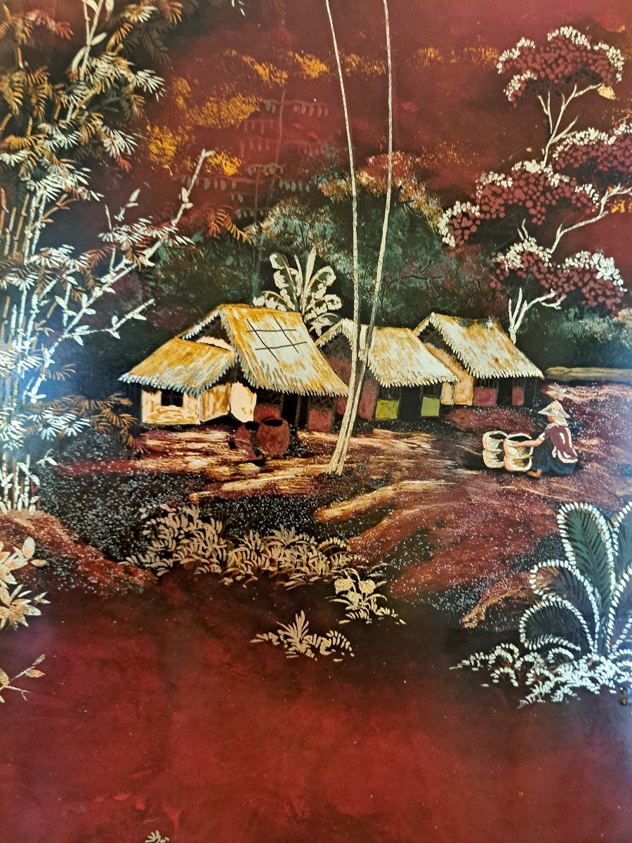 Thanh Lap , Village Animé , Laque De Hanoi , XX°. -photo-3