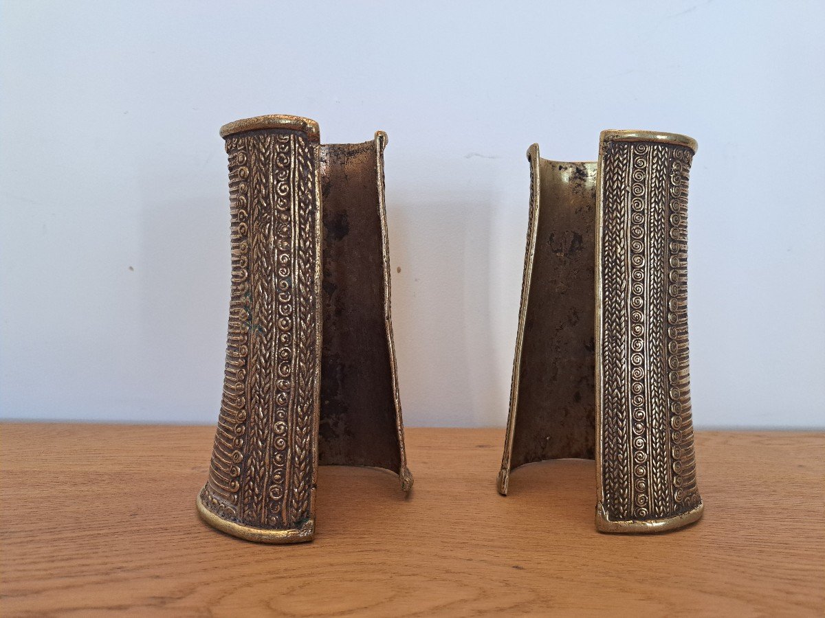 Paire De Jambières , Bronze Ou Laiton , Afrique , Fin XIX°/début XX°. -photo-2