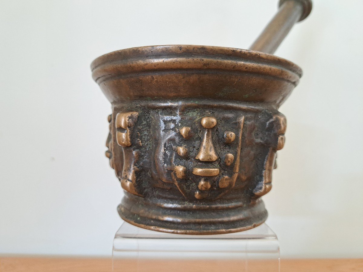 Mortier Et Son Pilon , Bronze , Espagne , XVI Siècle . -photo-4