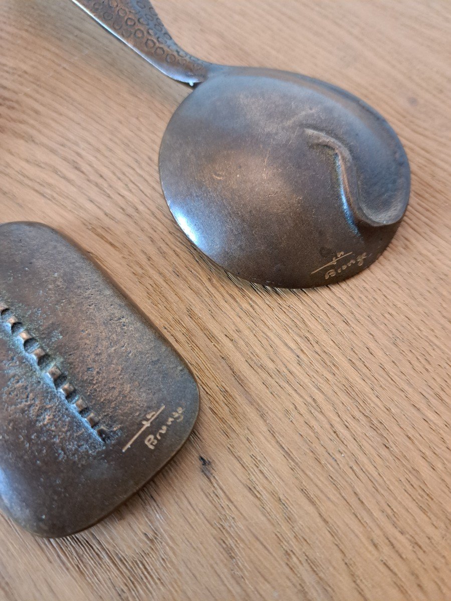 Suite De Quatre Cuillères à Fard , Bronze , XX°. -photo-7
