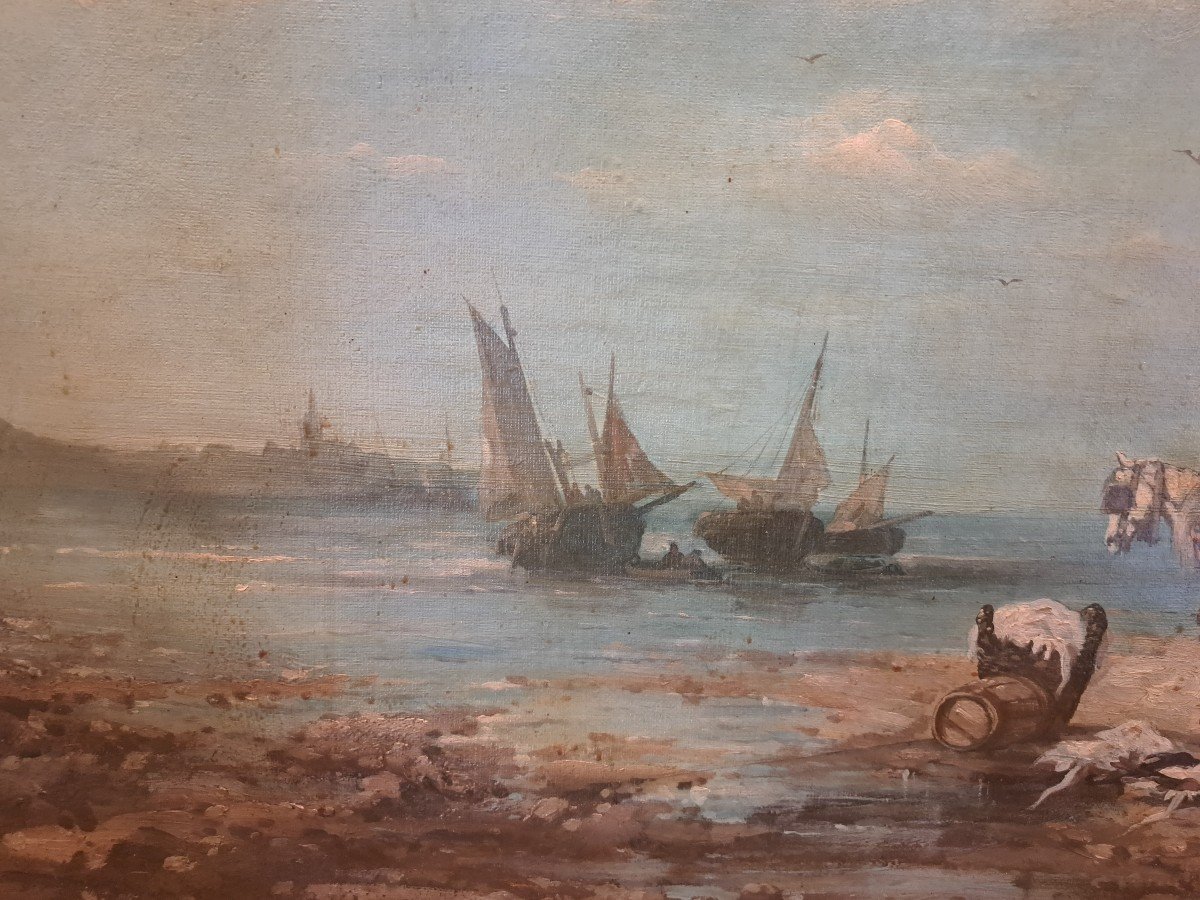 Grande Marine, Normandy Seaside, Oil On Canvas, 19th Century.-photo-4