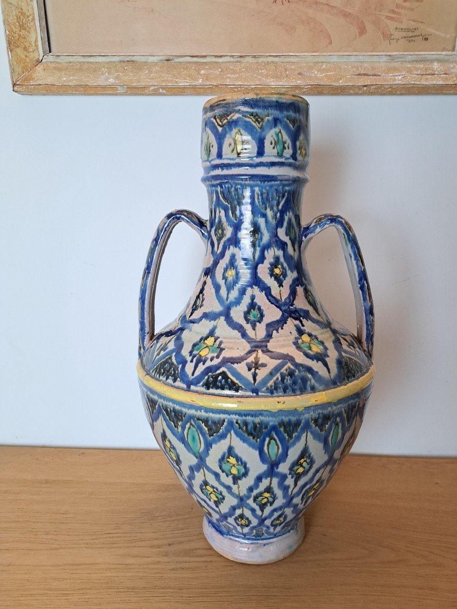 Ewer/vase With Two Handles, Earthenware, Safi, Morocco, Al Soussi, Art Deco, 20th Century.-photo-2