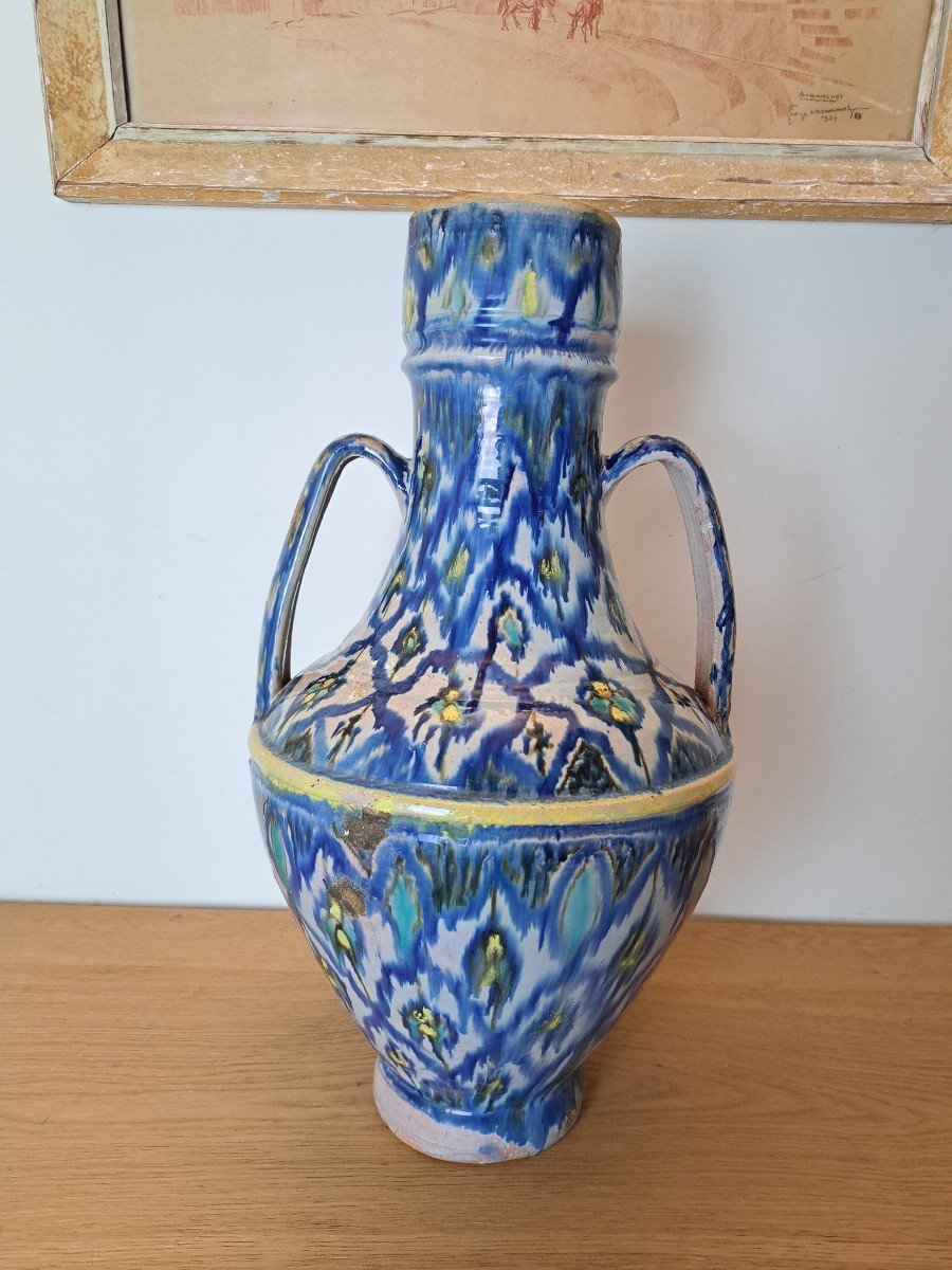 Ewer/vase With Two Handles, Earthenware, Safi, Morocco, Al Soussi, Art Deco, 20th Century.-photo-3