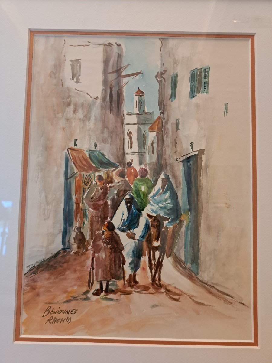 Rachid Beniounes, Pair Of Views Of Moroccan Villages, Watercolor, 20th Century.-photo-2