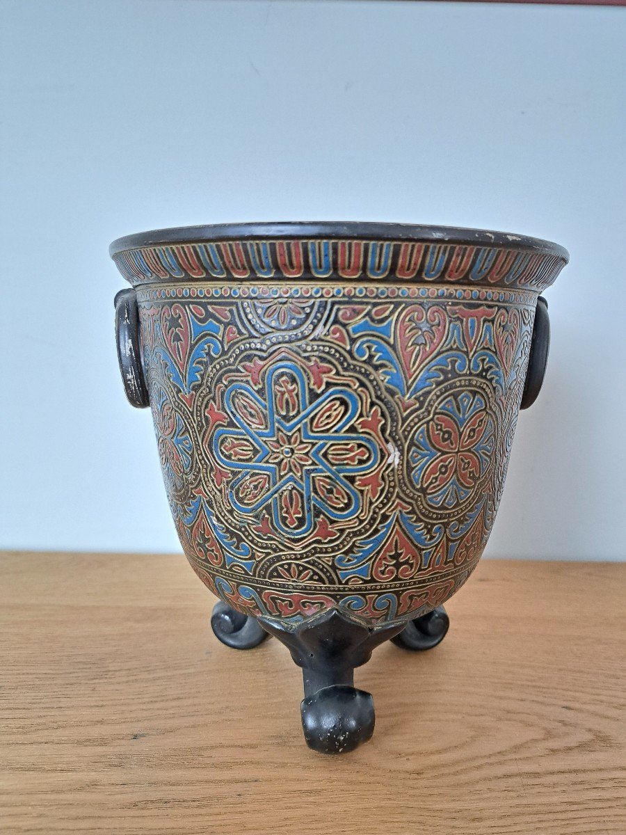 Wilhem Schiller Und Sohn , Cache Pot , Décor Mauresque , Céramique, Fin XIX°. -photo-1