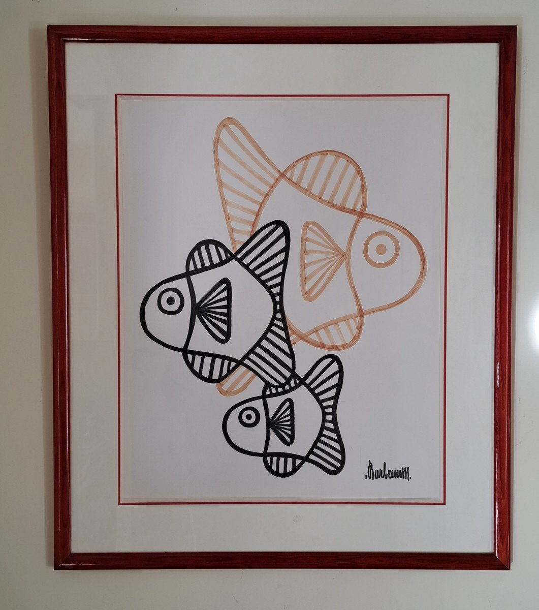 Barberousse, Philippe Josse, The Fishes, Drawing, 20th Century.-photo-2