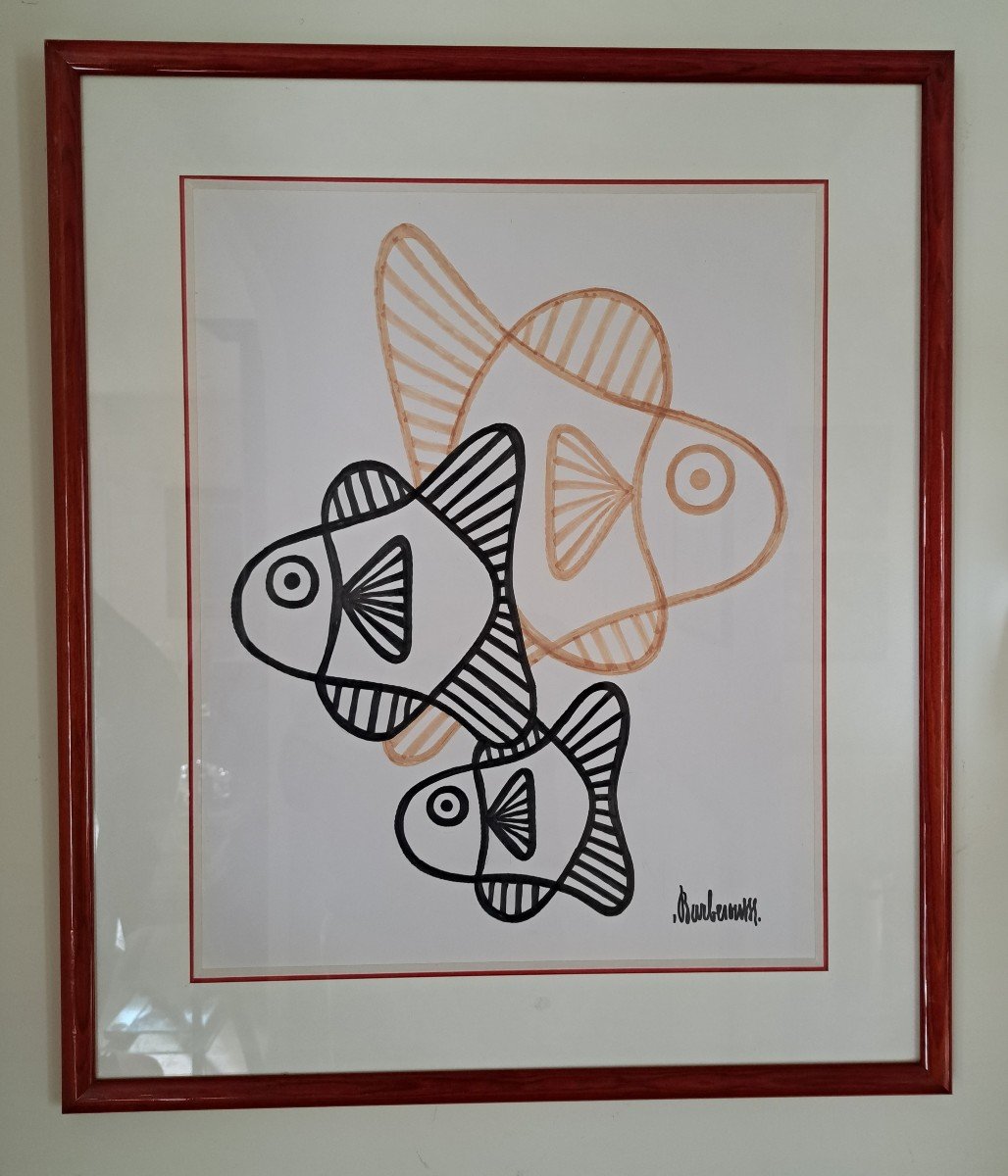 Barberousse, Philippe Josse, The Fishes, Drawing, 20th Century.-photo-4