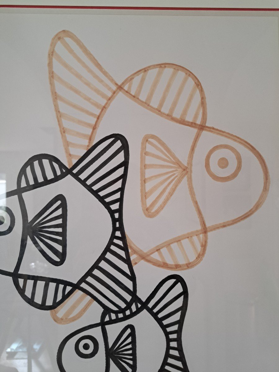 Barberousse, Philippe Josse, The Fishes, Drawing, 20th Century.-photo-1