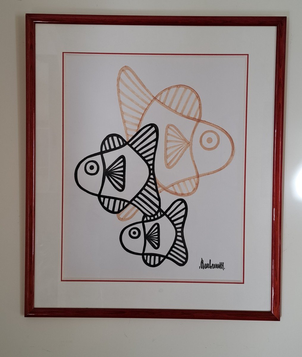 Barberousse, Philippe Josse, The Fishes, Drawing, 20th Century.