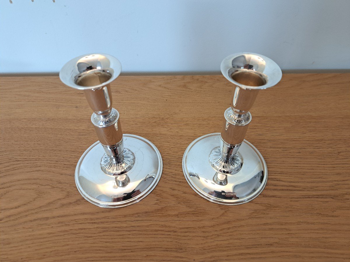 Finland, Pair Of Candlesticks, Sterling Silver, 20th Century.-photo-4