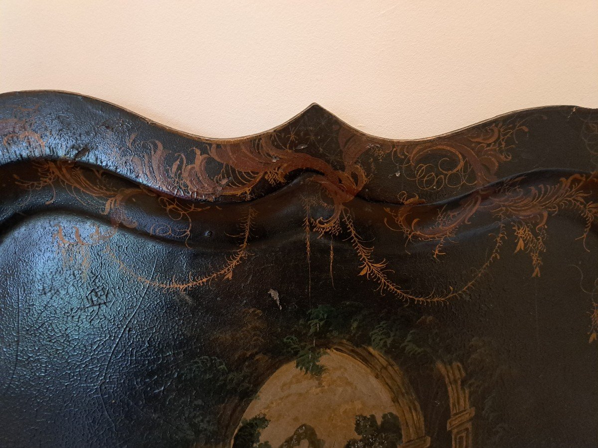 Large Tray, Burgundy Decor, Boiled Cardboard, England, 19th Century.-photo-4