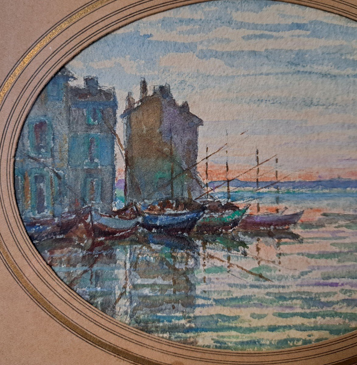 Provençal Seaside, Drawing, Gouache, Early 20th Century.-photo-3