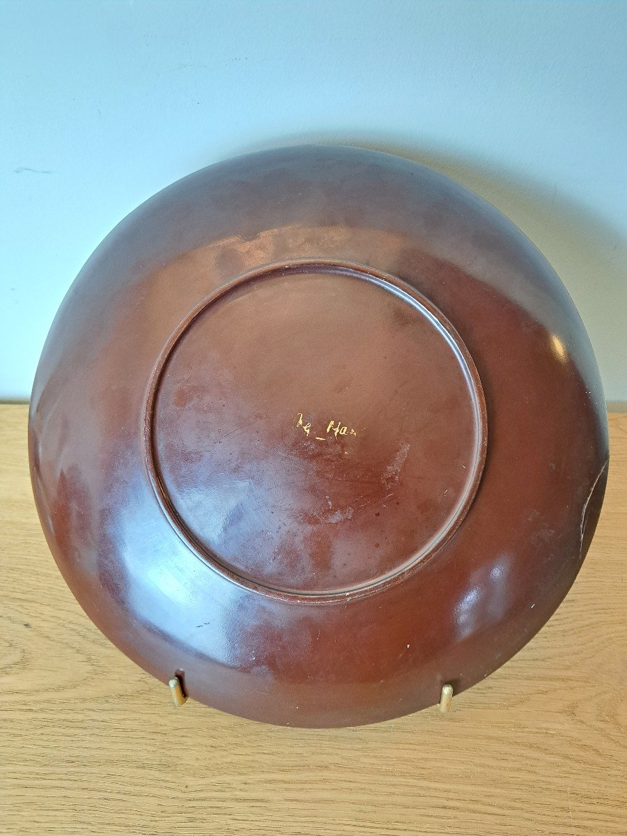 Nguyen Quang Mau , Assiette , Décor Lacustre , Bois Laqué , XX°. -photo-3