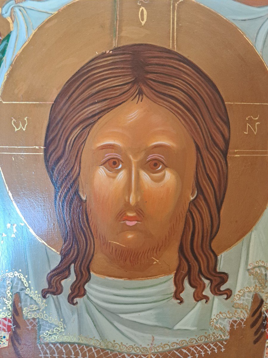 Icon, The Holy Face Or Mandylion, Painted Wood, 20th Century.-photo-4
