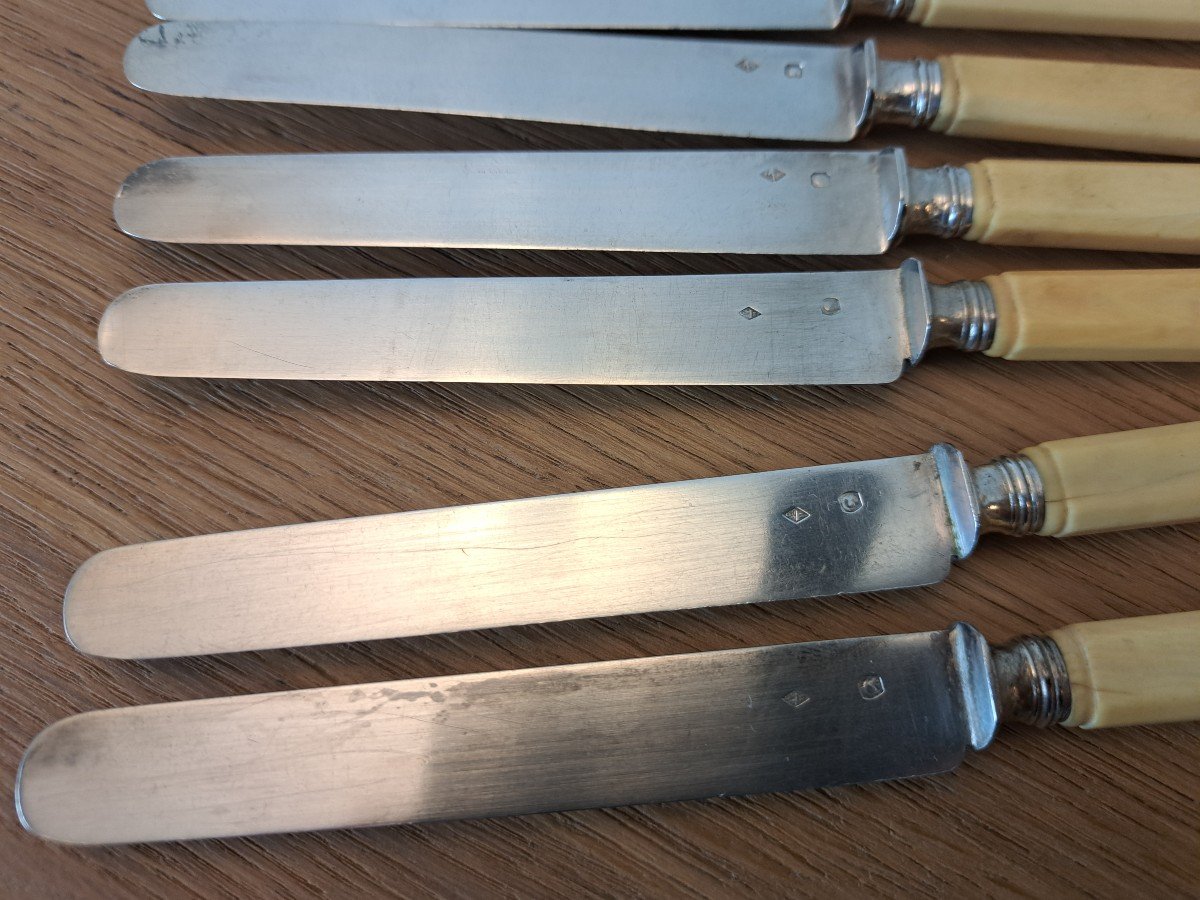 Paul Queillé, Suite Of 24 Knives, Ivory, Silver, Steel, 19th Century.-photo-2