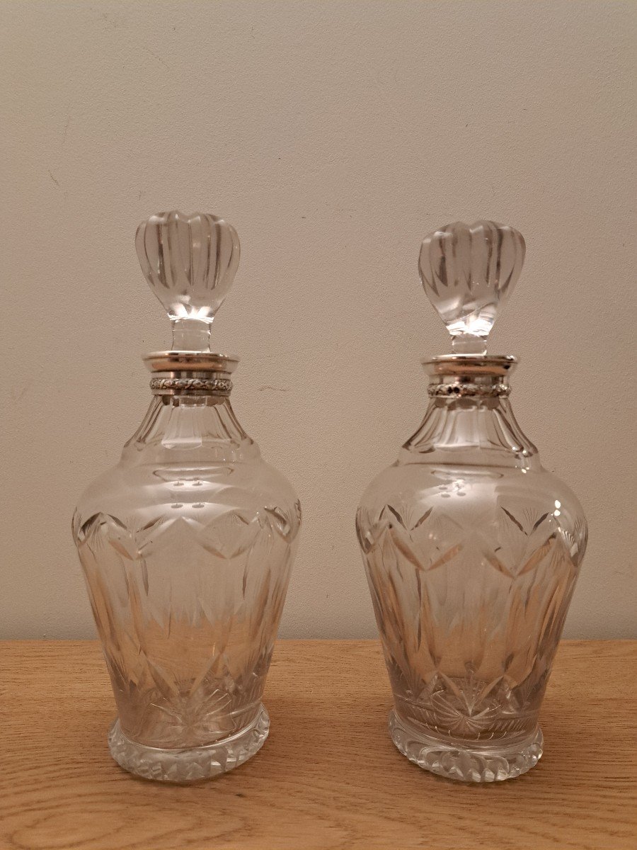 Paire De Carafes , Cristal Et Argent , Début XX°. -photo-2