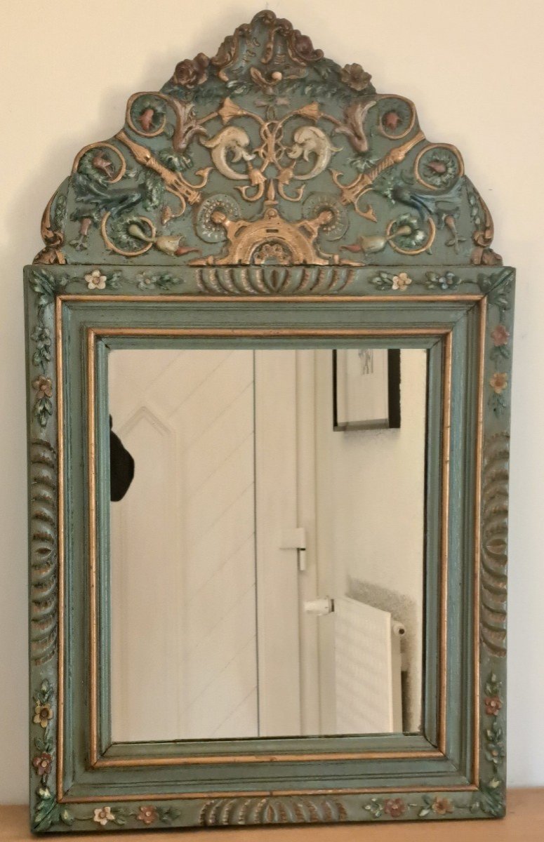 Fronton Mirror, Painted Wood, Italy, Late 18th/early 19th Century.