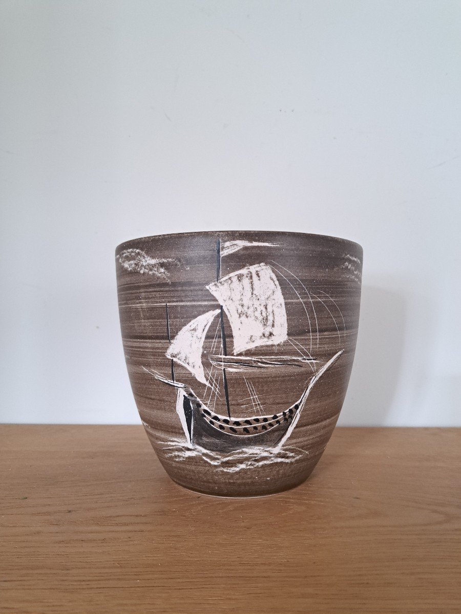 Paul Milet, Cache Pot Au Bateau, Ceramic, Sèvres, 20th Century.