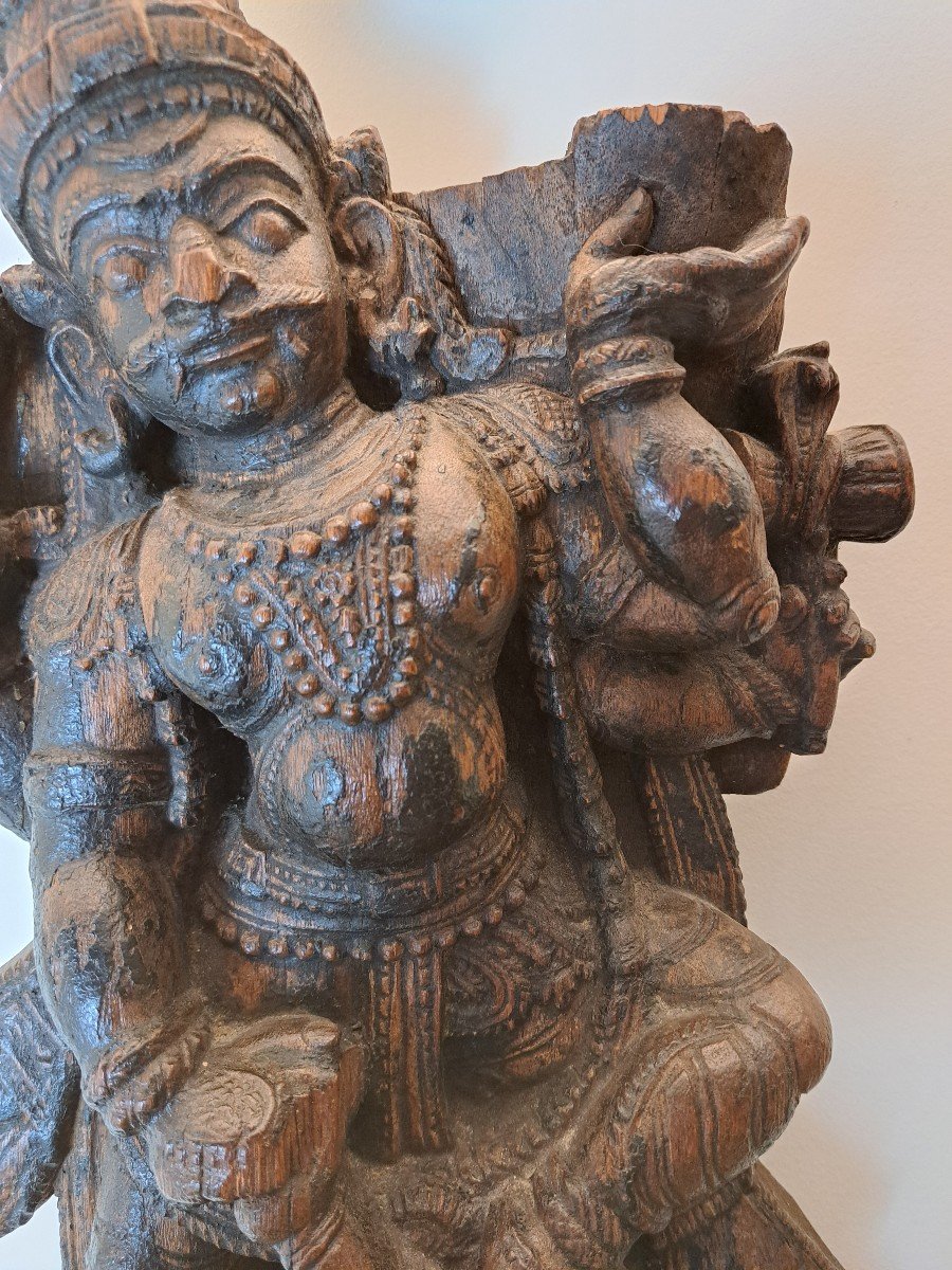 Element Of Sculpture Of A Hindu Deity, Wood, Late 19th Century.-photo-3
