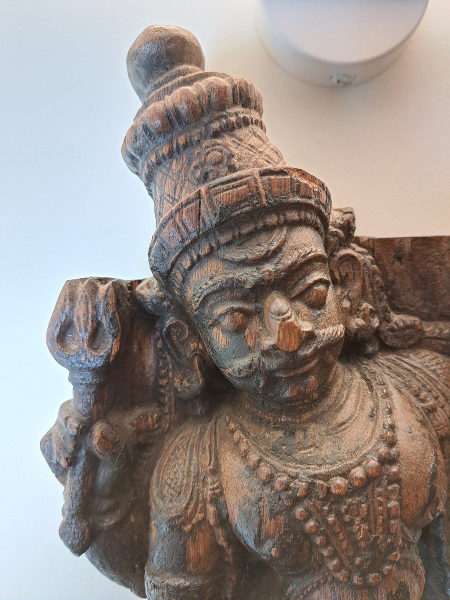 Element Of Sculpture Of A Hindu Deity, Wood, Late 19th Century.-photo-3