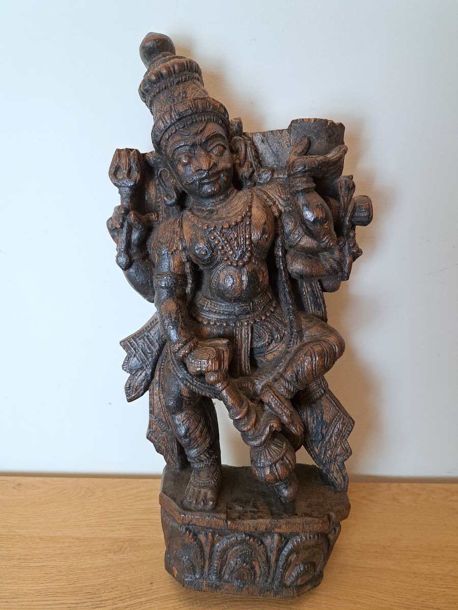 Element Of Sculpture Of A Hindu Deity, Wood, Late 19th Century.-photo-4