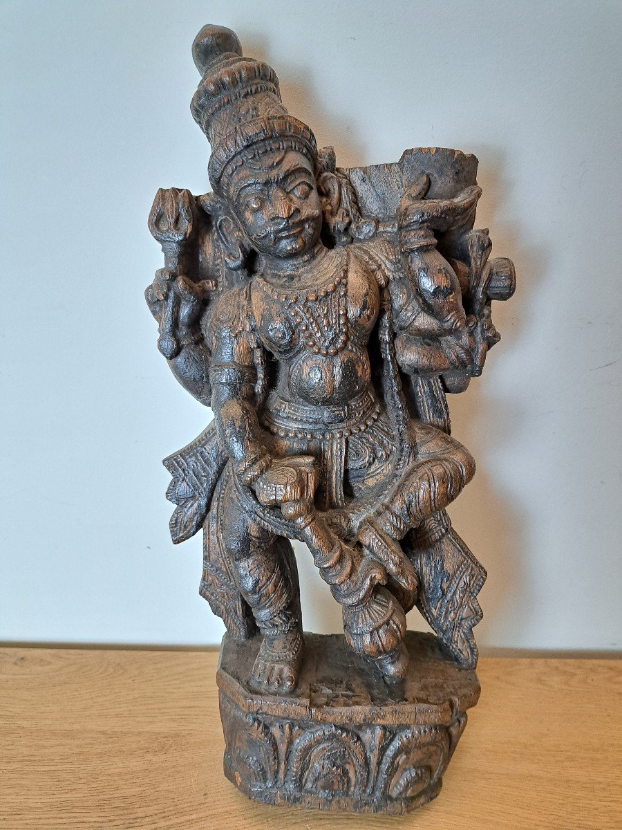 Element Of Sculpture Of A Hindu Deity, Wood, Late 19th Century.-photo-5