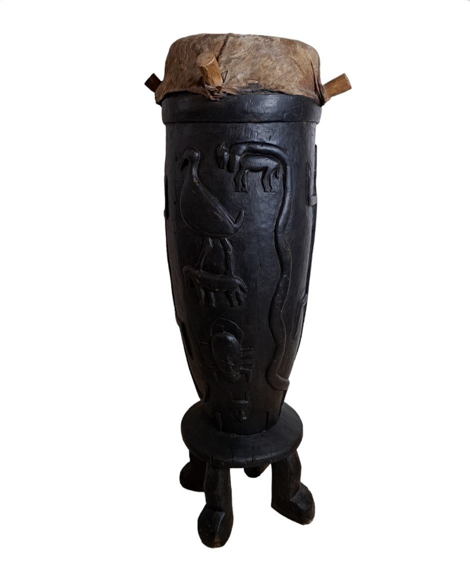 Tambour Cérémoniel , Bois Et Peau , Sénoufo , Côte d'Ivoire, XX°.-photo-3