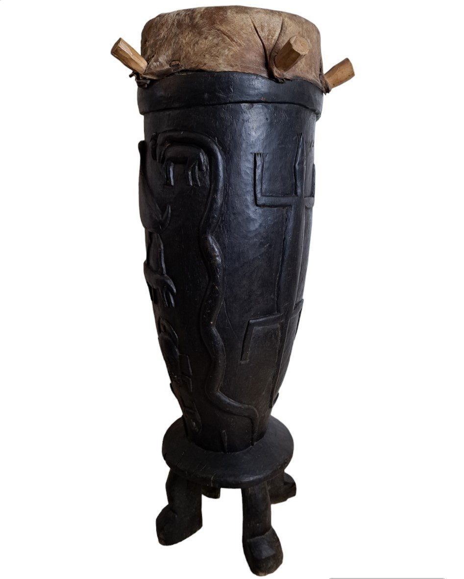 Tambour Cérémoniel , Bois Et Peau , Sénoufo , Côte d'Ivoire, XX°.-photo-4