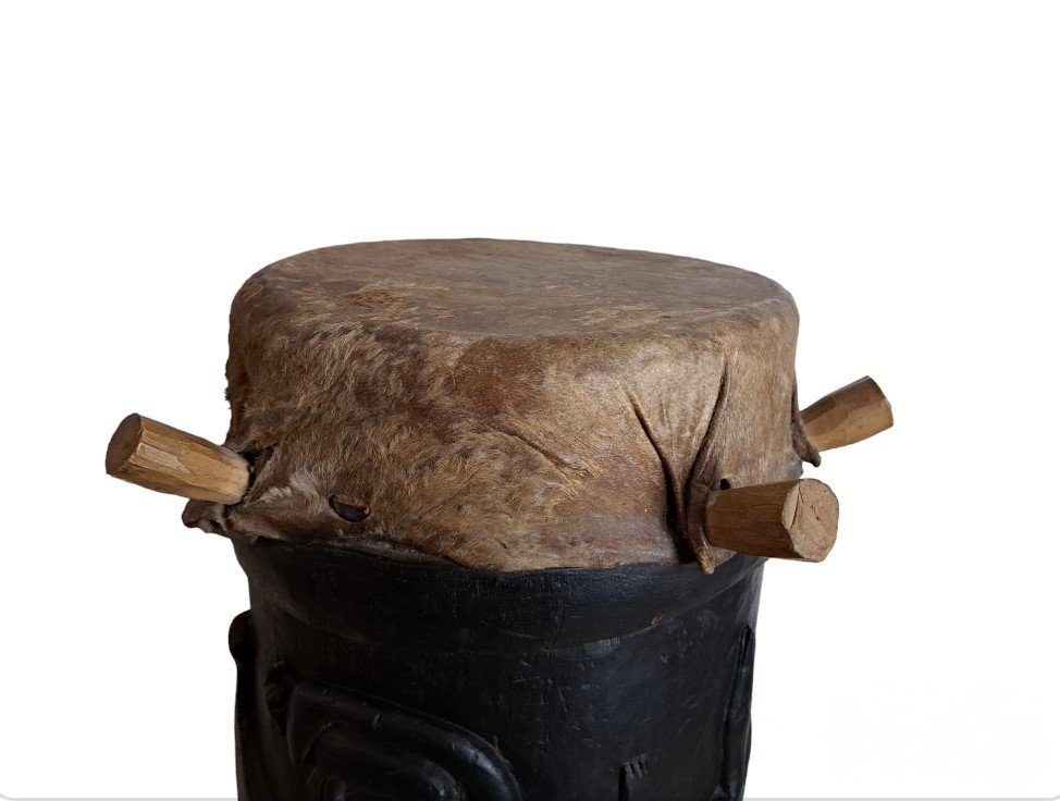 Tambour Cérémoniel , Bois Et Peau , Sénoufo , Côte d'Ivoire, XX°.-photo-4