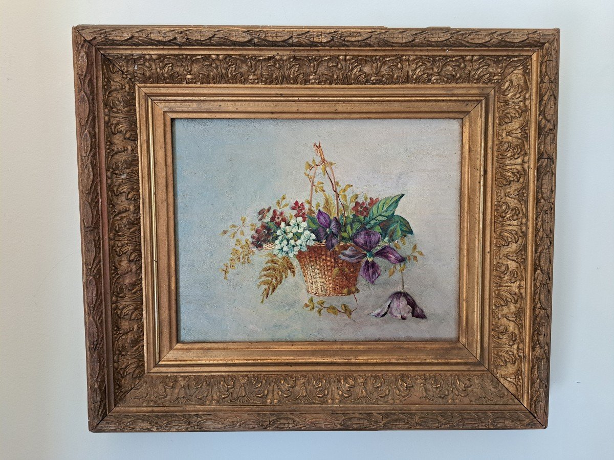 Flower Basket, Oil On Canvas, Late 19th/early 20th Century. -photo-2