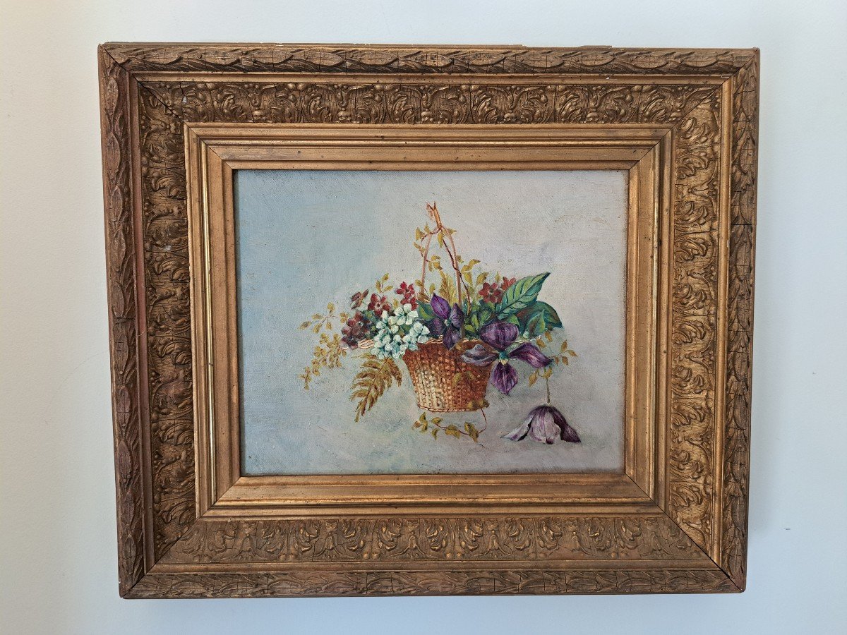 Flower Basket, Oil On Canvas, Late 19th/early 20th Century. 